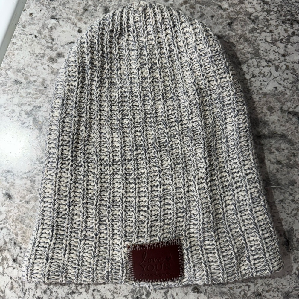 Love Your Melon Gray and Cream Knit Hat
